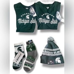 NWT Ladies Michigan State University Lot  Winter Hat 2 Fuzzy Socks 2 Tops